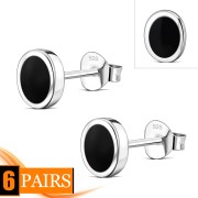 6pairs, Black Onyx Oval Silver Stud Earrings, e345